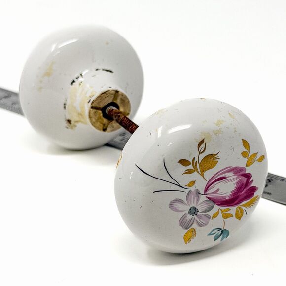 Other - Vintage Porcelain Floral Dummy Door Knob Set White Pink Cottage Farmhouse